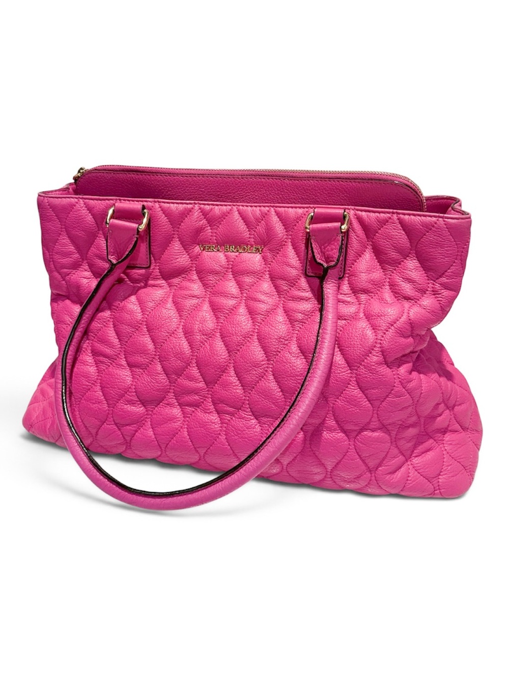 Vera Bradley Emma Large Quilted Leather Satchel Pink Magenta Handbag